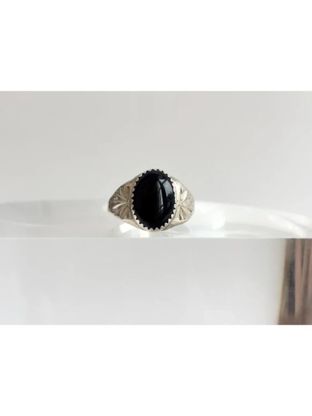 Black Onyx Gemstone Southwest Chunky Sterling Silver 925 Vintage Ring - sz 9